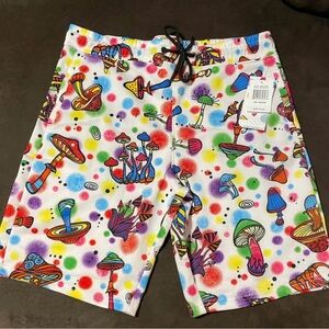 Men's White Multicolor Psychedelic Mushroom Print Shorts